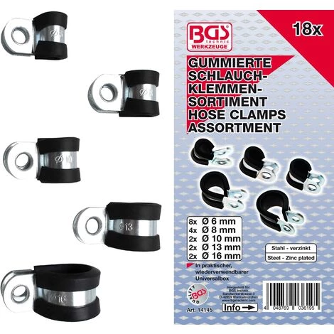 BGS TECHNIC ASSORTIMENT DE COLLIERS DE TUYAU À REVÊTEMENT CAOUTCHOUC | Ø 6 - 16 MM | 18 PIÈCES BGS 14145 3 BGS TECHNIC ASSORTIMENT DE COLLIERS DE TUYAU À REVÊTEMENT CAOUTCHOUC | Ø 6 - 16 MM | 18 PIÈCES BGS 14145