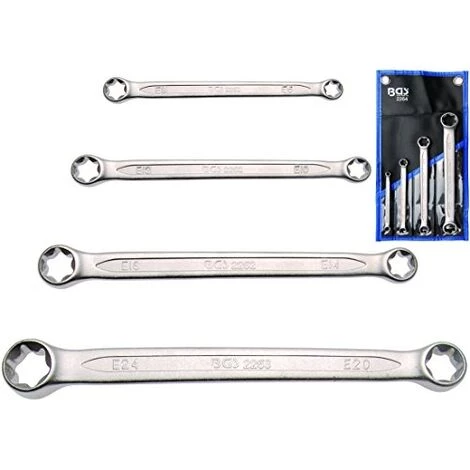 BGS TECHNIC DOUBLE ANNEAU CLÉ DÉFINIE POUR E-SECTION VIS EXTÉRIEURES E6XE8-E20XE24, 4 PCS. 3 BGS TECHNIC DOUBLE ANNEAU CLÉ DÉFINIE POUR E-SECTION VIS EXTÉRIEURES E6XE8-E20XE24, 4 PCS.