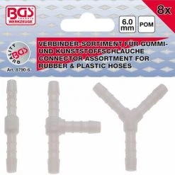 BGS TECHNIC ASSORTIMENTS DE CONNECTEURS DE TUYAU | RÉSISTE AUX CARBURANTS | 6 MM | 8 PIÈCES BGS 8790-6