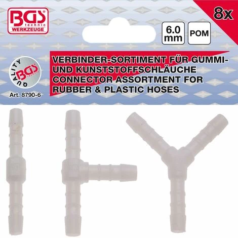 BGS TECHNIC ASSORTIMENTS DE CONNECTEURS DE TUYAU | RÉSISTE AUX CARBURANTS | 6 MM | 8 PIÈCES BGS 8790-6 3 BGS TECHNIC ASSORTIMENTS DE CONNECTEURS DE TUYAU | RÉSISTE AUX CARBURANTS | 6 MM | 8 PIÈCES BGS 8790-6