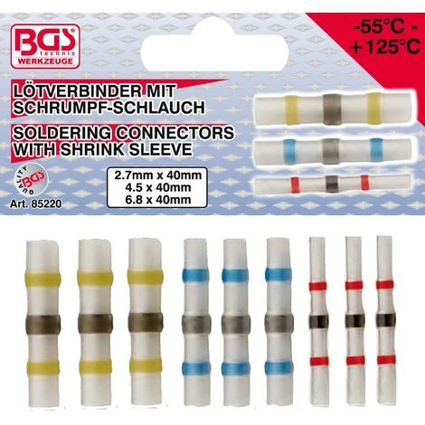 BGS TECHNIC JEU CONNECTEURS DE SOUDURE ET GAINE THERMORÉTRACTABLE | 9 PIÈCES BGS 85220 3 BGS TECHNIC JEU CONNECTEURS DE SOUDURE ET GAINE THERMORÉTRACTABLE | 9 PIÈCES BGS 85220