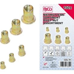 BGS TECHNIC ASSORTIMENT D'ÉCROUS RIVETS | ACIER GALVANISÉ | 150 PIÈCES BGS 14126