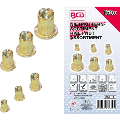 BGS TECHNIC ASSORTIMENT D'ÉCROUS RIVETS | ACIER GALVANISÉ | 150 PIÈCES BGS 14126 4 BGS TECHNIC ASSORTIMENT D'ÉCROUS RIVETS | ACIER GALVANISÉ | 150 PIÈCES BGS 14126 – Image 2