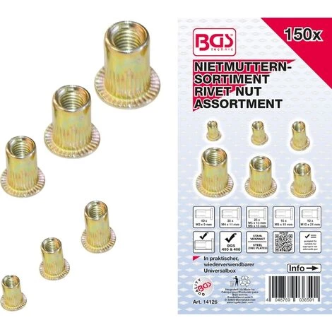 BGS TECHNIC ASSORTIMENT D'ÉCROUS RIVETS | ACIER GALVANISÉ | 150 PIÈCES BGS 14126 5 BGS TECHNIC ASSORTIMENT D'ÉCROUS RIVETS | ACIER GALVANISÉ | 150 PIÈCES BGS 14126 – Image 3