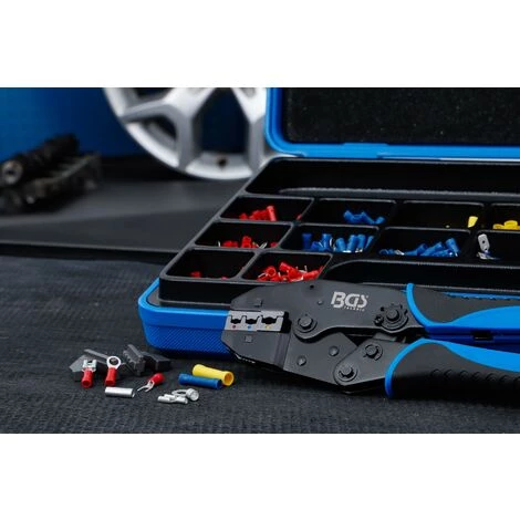 BGS Technic Pince à Sertir | Avec 2 Paires De Mâchoires | Avec Assortiment De Cosses | 1000 Pièces 4 BGS Technic Pince à Sertir | Avec 2 Paires De Mâchoires | Avec Assortiment De Cosses | 1000 Pièces â Image 2