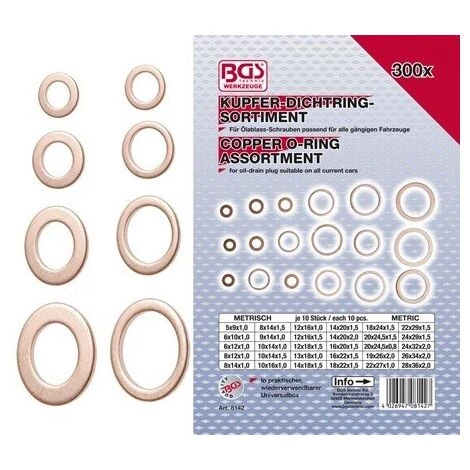 BGS TECHNIC ANNEAU DE CUIVRE D'ÉTANCHÉITÉ ASSORTIMENT, 300 PC. 3 BGS TECHNIC ANNEAU DE CUIVRE D'ÉTANCHÉITÉ ASSORTIMENT, 300 PC.