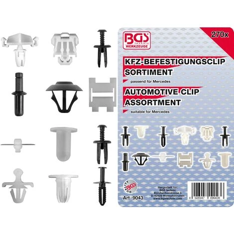BGS TECHNIC ASSORTIMENT DE CLIPS DE FIXATION AUTOMOBILES POUR MERCEDES-BENZ | 270 PIÈCES BGS 9043 3 BGS TECHNIC ASSORTIMENT DE CLIPS DE FIXATION AUTOMOBILES POUR MERCEDES-BENZ | 270 PIÈCES BGS 9043