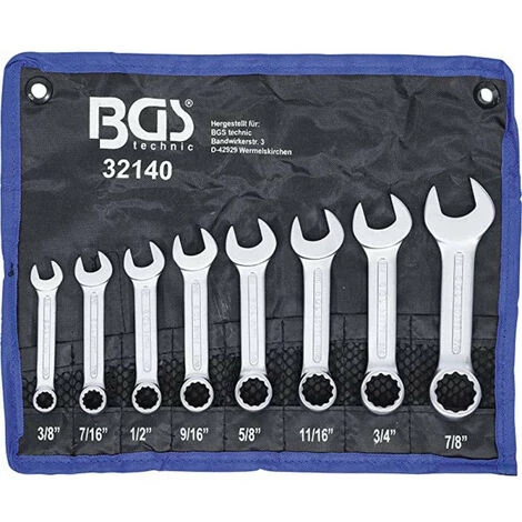 BGS TECHNIC Jeu De 8 Cles Mixtes A Oeil Plates Extra Courtes En Pouce De 3/8 A 7/8 Bgs 3 BGS TECHNIC Jeu De 8 Cles Mixtes A Oeil Plates Extra Courtes En Pouce De 3/8 A 7/8 Bgs